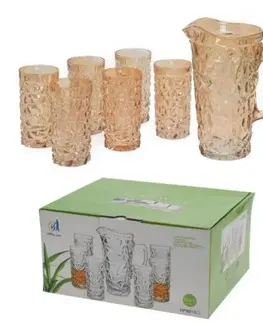 Dekoratívne vázy Kinekus Džbán 1,2 l + 6 x pohár 250 ml sklo zlatý