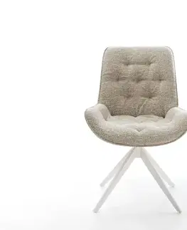 Jedálenské stoličky DELIFE Jedálenská stolička Taimi-Flex tkanina mäkký béžová krížová podstava široká biela 360° otočný hojdacia funkcia