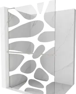 Sprchové dvere MEXEN/S - Kioto+ L Sprchová zástena WALK-IN s poličkou a držiakom uterákov 80 x 200, biely vzor, nikel kartáčovaná 800-080-123-97-97
