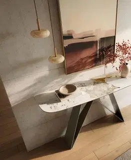 Konzolové stolíky DELIFE Konzolový stolík Edge zaoblený 140×40 cm keramika Minas Melange bielo-béžová Velio kov titánová farba