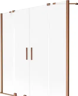Sprchové dvere MEXEN/S - Velar Duo dvojkrídlová posuvná vaňová zástena 150 x 150, dekor, meď kartáčovaná 896-150-000-32-65