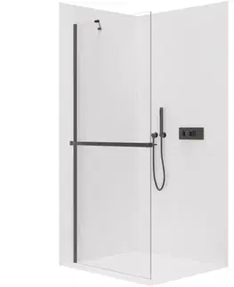 Držadlá k vani CERANO - Sprchová zástěna Walk-in Onyx Y L/P - 10 mm + polička/držák - černá matná, transparentní sklo - 150x200  CER-8050BD8565