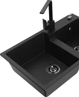 Kuchynské drezy MEXEN/S MEXEN/S - Tomas granitový drez 2-bowl vrátane batérie Rita, čierna 6516-77-670300-70-B