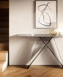 Konzolové stolíky DELIFE Konzolový stolík Edge zaoblený 140×40 cm keramika betón sivá Velio kov čierna