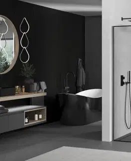Sprchové dvere MEXEN/S - Kioto Sprchová zástena WALK-IN 70 x 200, čierny vzor 8 mm, grafit kartáčovaná 800-070-101-66-70
