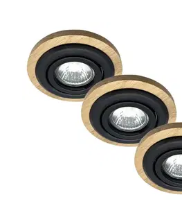 Svietidlá  Sada 3 ks podhľadových svietidiel TOBBY, 1× GU10/20W/230V, pr. 11,5 cm, dub/čierna LM-3.281/NATURALNY