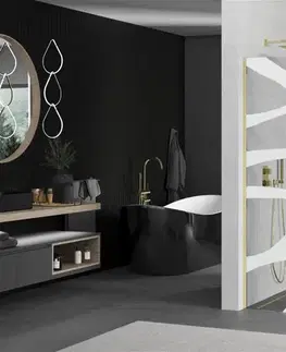Sprchové dvere MEXEN/S - KIOTO Sprchová zástena WALK-IN 70x200 cm 8 mm, zlatá, biely vzor 800-070-101-50-97
