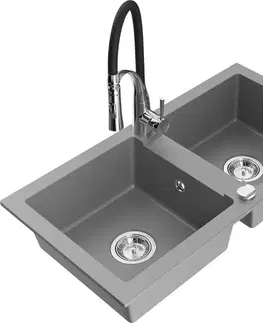 Kuchynské drezy MEXEN/S MEXEN/S - Mario granitový drez 2-bowl vrátane batérie Aster, šedá 6504-71-73450-07