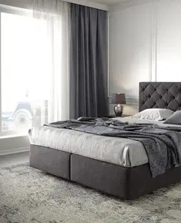 Postele Boxspring DELIFE Boxspring posteľ Dream-Great 160x200 cm mikrovlákno čierna s matracom a topperom