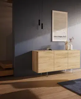 Komody DELIFE Komoda Cuor 150 cm keramika Laminam® sabbia dubová 3 dvierka podstava závesná akrylové sklo