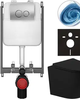 Záchody CERANO - Kompletný WC set Basic/Cesso - čierna matná - WC tlačidlo Dualo/Strieborná - na zamurovanie - 49x36 CER-8050BD86206