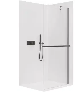 Držadlá k vani CERANO - Sprchová zástěna Walk-in Onyx Y L/P - 8 mm + polička/držák - černá matná, transparentní sklo - 90x200  CER-8050BD1199