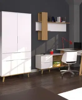 Obývacie steny KONDELA Nepu pracovňa biela / dub kamenný