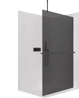 Držadlá k vani CERANO - Sprchová zástěna Walk-in Onyx Top Round L/P - 8 mm - kulatá vzpěra + polička/držák na ručníky - černá matná, grafitové sklo - 90x200  CER-8050BD1720