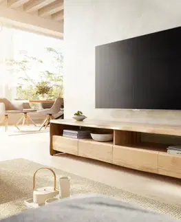 Televízne stolíky DELIFE TV stolík Live-Edge 230 cm dub prírodný 4 zásuvky masívny hrana