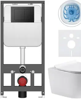 Záchody CERANO - Kompletný WC set Basic/Felci - biela lesklá - WC tlačidlo Maxio/Čierna - závesné - predstenová inštalácia - 53x37 CER-8050BD86083