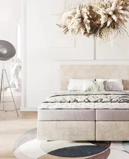 Postele Boxspring DELIFE Boxspring posteľ Dream-Well 160x200 cm manšester béžová s matracom a topperom