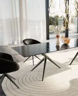 Jedálenské stoly DELIFE Jedálenský stôl Edge 300x100 reliéfne sklo dymovo čierna 3D dizajn Estelar okrúhly kov efektové prevedenie titán