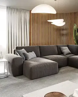 Sedacie súpravy XL DELIFE Pohovka v tvare U Lanzo 300x210 cm mikrovlákno khaki-hnedá ležadlo variabilné