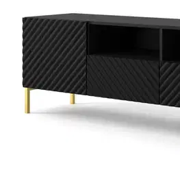 TV stolíky ArtBm Tv stolík SURF 200 | 2D2S Prevedenie: Čierny mat / zlaté nohy