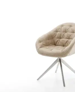 Jedálenské stoličky DELIFE Otočná jedálenská stolička Gaio-Flex mikrovlákno béžová vintage krížová podstava široká nerezová oceľ 360° otočná hojdacia funkcia