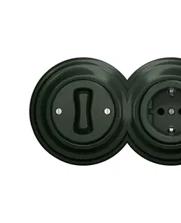 Predlžovacie káble lap - Retro jednopólový vypínač č. 1 a zásuvka SCHUKO 230 V so zeleným rámikom 2xKA0062+KA0055+KA0112