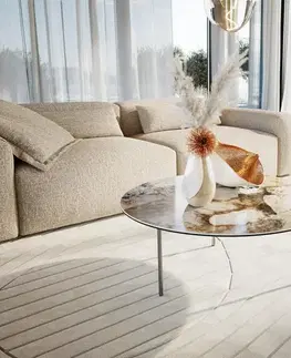 Konferenčné stolíky DELIFE Konferenčný stolík Edge okrúhly 90×90 cm keramika Patagonia leštená Trive nerezová oceľ kefovaná