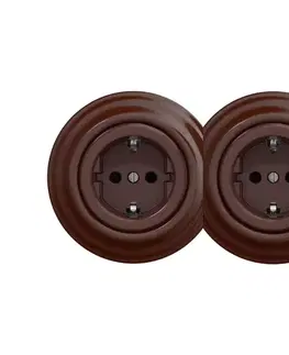 Predlžovacie káble lap - Dvojitá retro domová zásuvka s rámčekom SCHUKO 230V hnedá 2xKA0035+2xKA0109