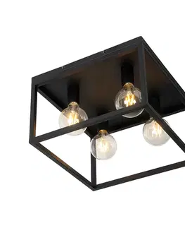 Stropné osvetlenie Priemyselné stropné svietidlo čierne 40 cm 4-svetlo - Cage