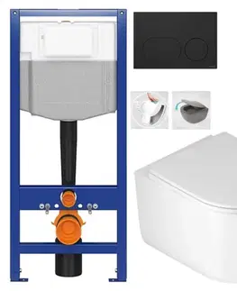 Závesné wc sety CERSANIT predstenový inštalačný systém s čiernym tlačidlom K97-0637 + WC DEANTE Jasmin so sedadlom RIMLESS /VÍROVÉ SPLACH/ K97-526 0637 JA1
