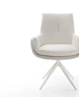 Jedálenské stoličky DELIFE Jedálenská stolička Clea-Flex bouclé bielo-krémová krížová podstava široká biela 360° otočná s hojdacou funkciou