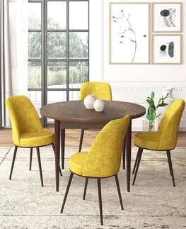 Jedálenské sety Dining Table & Chairs Set (5 Pieces) Tor - Baroque, Mustard
