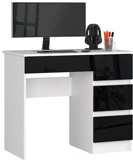 Písacie stoly Moderný písací stôl ZEUS90P, biely / čierny lesk