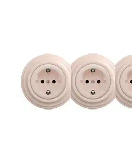 Predlžovacie káble lap - trojitá retro domová zásuvka s rámčekom SCHUKO 230V staroružová KA0121+2xKA0120+3xKA0143