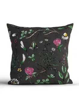Dekoračné obliečky MKLozkoviny.sk Bavlnená obliečka na vankúš Renforcé 40 × 40 cm - Herbár čierny-  -