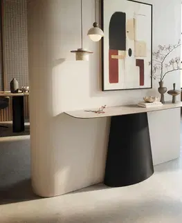 Konzolové stolíky DELIFE Konzolový stolík Edge zaoblený 140×40 cm keramika Laminam® Travertino Bianco krémovo biela Conos kov čierna