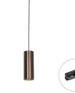 Koľajnicové svetelné systémy Dizajnová závesná lampa tmavobronzová vrátane 1-fázového koľajnicového adaptéra - Iconic Tubo