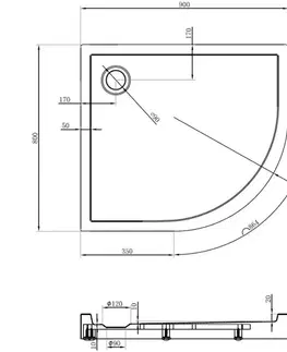 Vane MEXEN - Flow+ Sprchová vanička štvrťkruh asymetrická ľavá 90 x 80, biela lesk 46Q108090LH