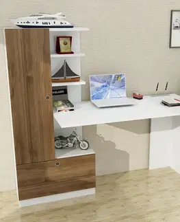 Písacie stoly Písací stôl Domingos - White, Walnut