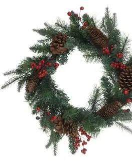 Vianočné dekorácie Veniec s borovicovými šiškami a bobuľami, 45 cm