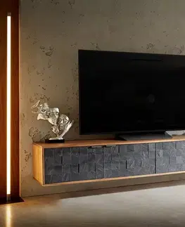 Televízne stolíky DELIFE TV stolík Teele 200 cm akácia prírodná bridlica 4 dvierka závesný