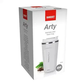 Termosky a termohrnčeky Banquet Termohrnček cestovný ARTY 450 ml, biela