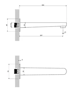Kúpeľňové batérie OMNIRES - CONTOUR nástenný vaňový výtok, zlato brúsené WDCONTOURGLB