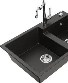 Kuchynské drezy MEXEN/S MEXEN/S - Tomas granitový drez 2-bowl vrátane batérie Carla, čierna/zlatá metalik 6516-75-670700-00
