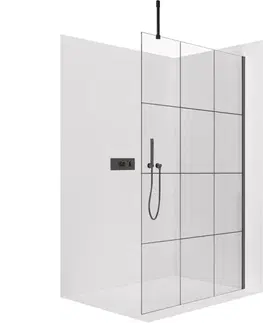 Sprchovacie kúty CERANO - Sprchová zástěna Walk-in Onyx Top Cube L/P - 8 mm - hranatá vzpěra - černá matná, industriální sklo - 160x200  CER-8050BD7005