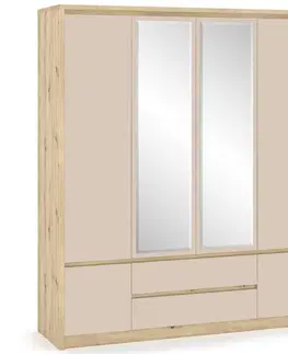 Šatníkové skrine NABBI Daicos W-4D2DRWS štvordverová šatníková skriňa so zrkadlom dub artisan / champagne