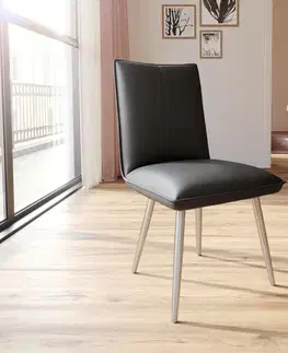 Jedálenské stoličky DELIFE Jedálenská stolička Lelio-Flex pravá koža čierna 4-nohá zúžená nerezová oceľ vrecková pružina
