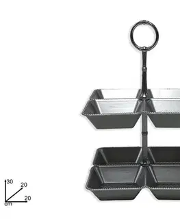 Podnosy a tácky MAKRO - Etažérka 2-patrová misky stříbrná