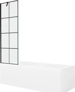 Sprchové dvere MEXEN/S - Cubik obdĺžniková vaňa 160 x 70 cm s panelom + vaňová zástena 60, čierna vzor 550316070X9506007077