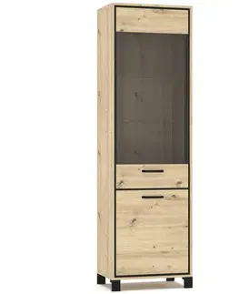 Vitríny NABBI Vinap PB-1W1D dvojdverová vitrína dub artisan / wenge tmavá